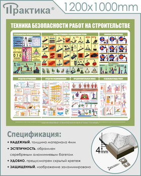 С31 Стенд техника безопасности при строительстве (1200х1000 мм, пластик ПВХ 3 мм, алюминиевый багет серебряного цвета) - Стенды - Тематические стенды - ohrana.inoy.org